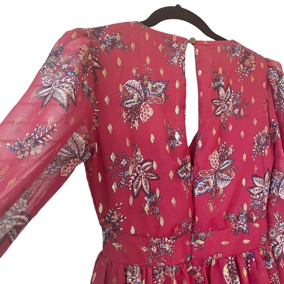 NWT! Mi Ami V-neck Balloon Long Sleeve Flowy Burgundy Mini Dress Size XXS - Picture 6 of 13